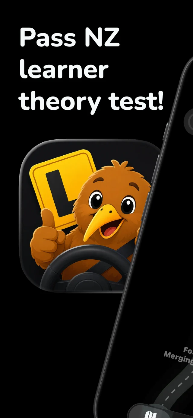 KiwiDrive App Store preview showing its kiwi mascot and guided Road Code roadmap