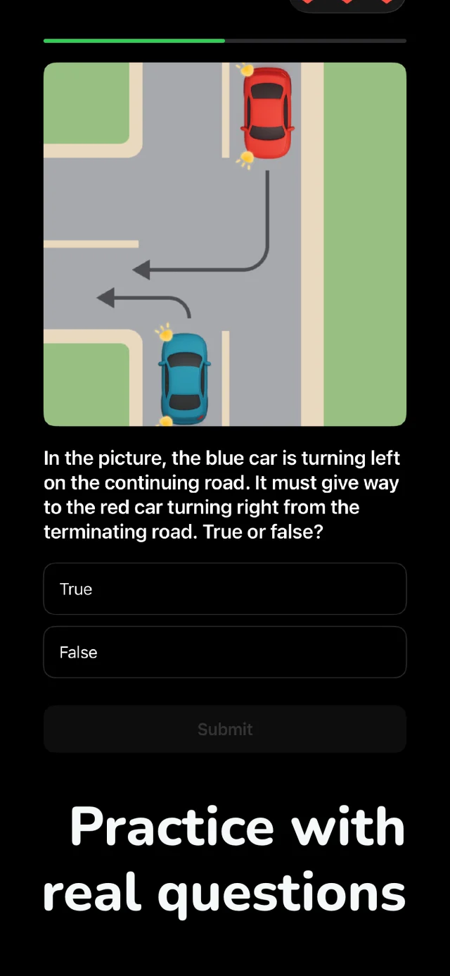KiwiDrive App Store preview showing an illustrated give-way practice question